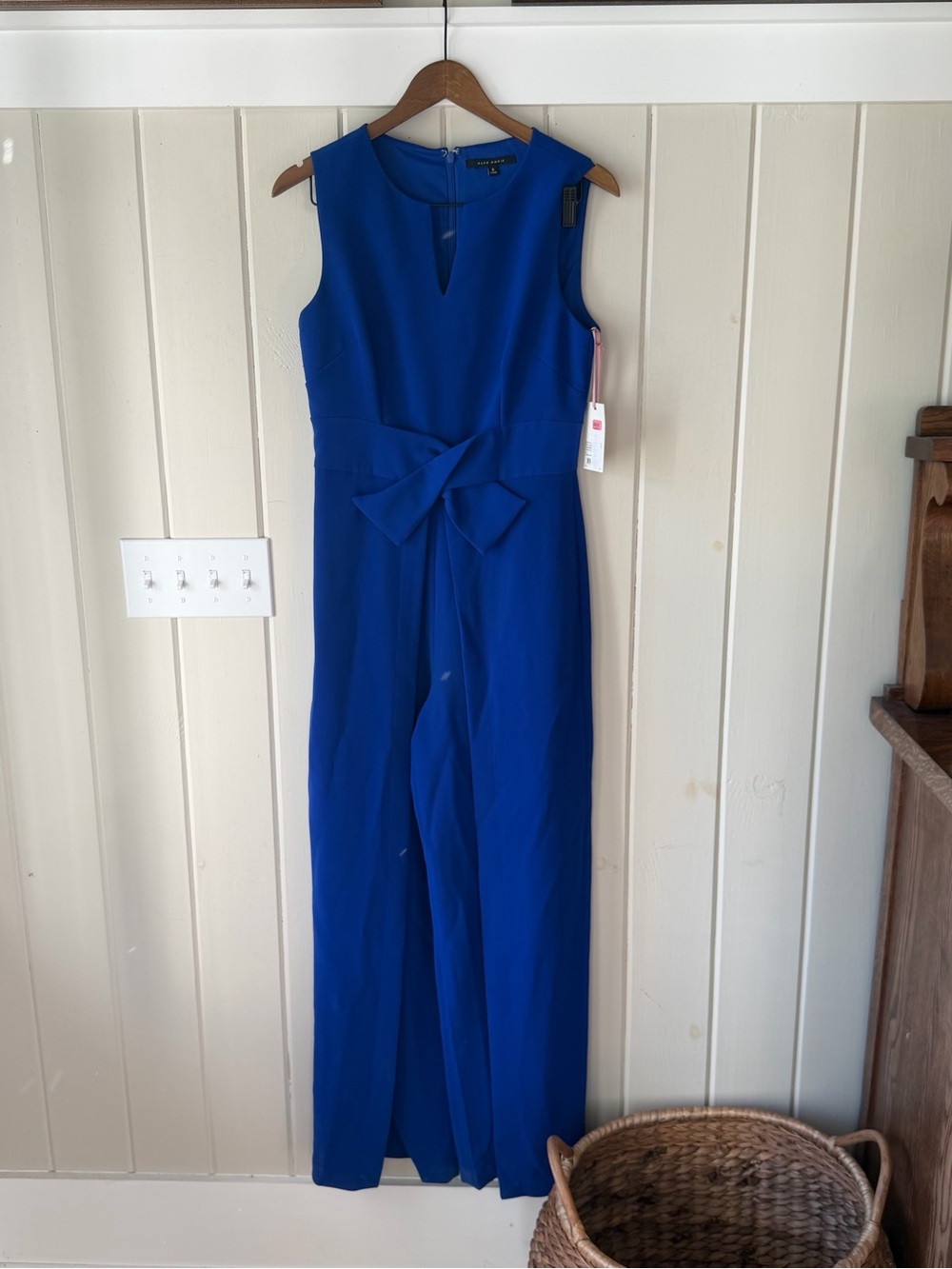 Alex Marie Royal Blue Sleeveless Wide-Leg Jumpsuit with Waist Tie